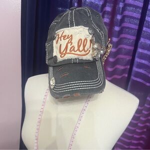 Gray 'Hey Y'all' Cap with Embellishments TRUCKER HAT junked up